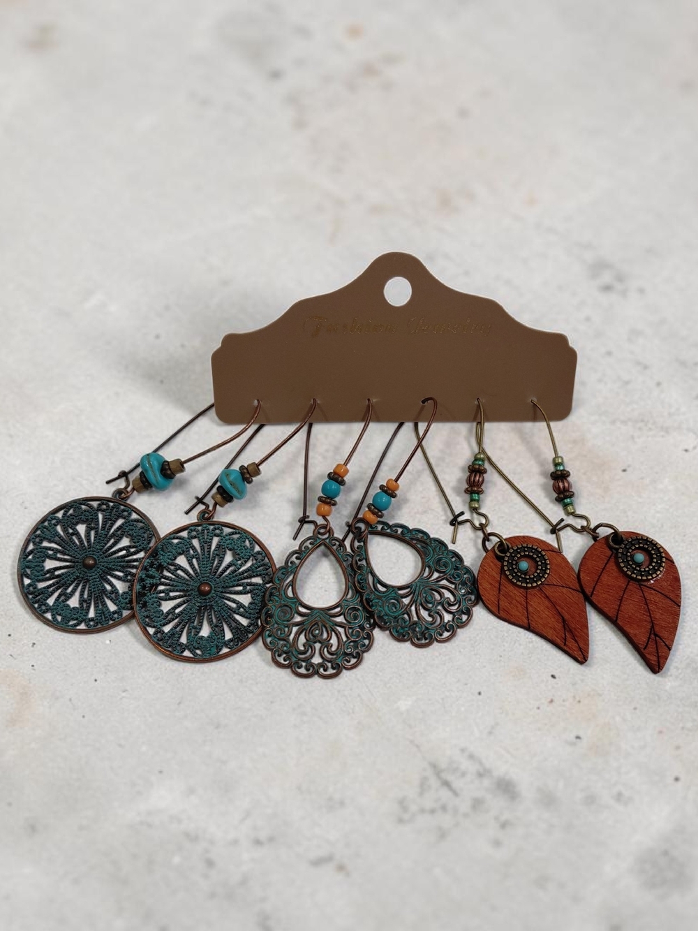 Bohemian Teal and Brown Mixed-Earring Set - Women Jewelry Earrings